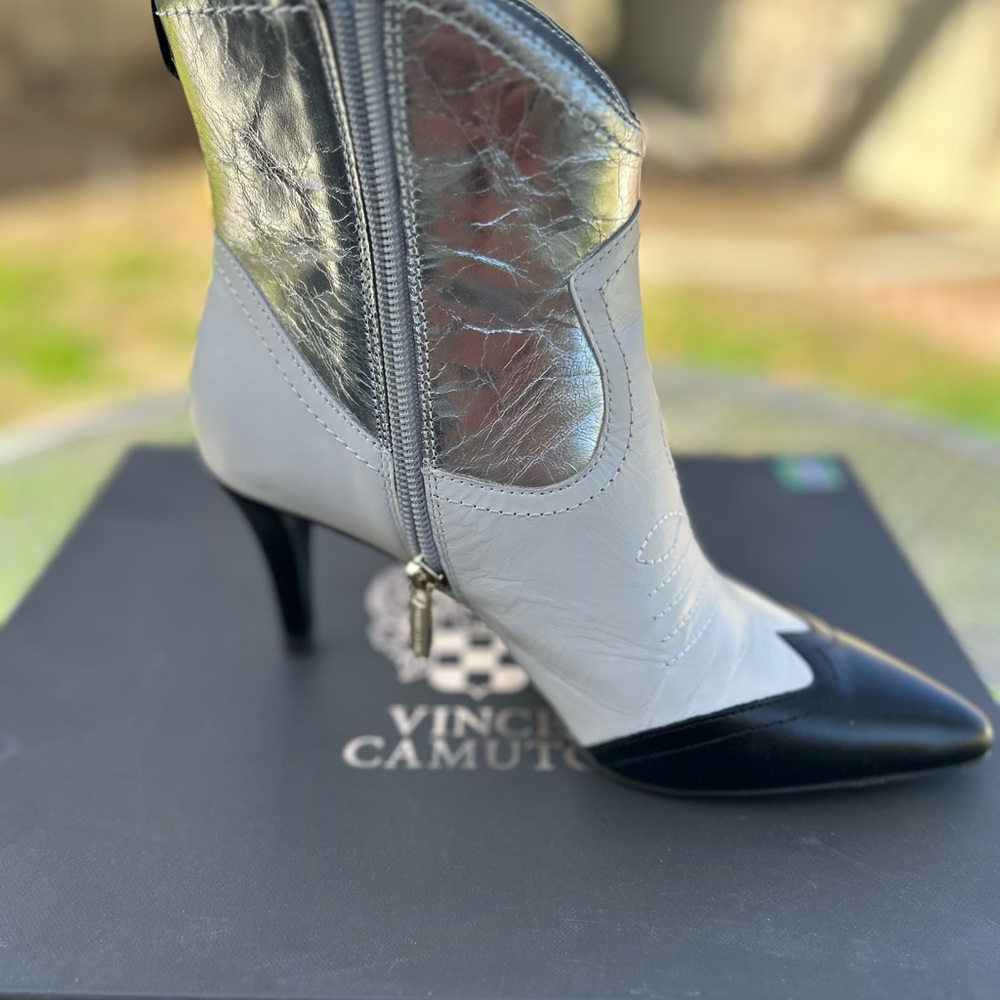 Vince Camuto Metallic Silver and Black Heeled Boots